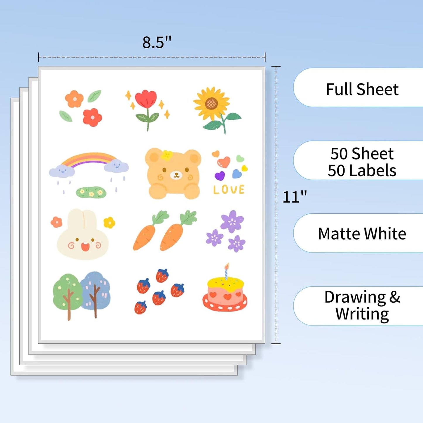 FungLam 8.5" x 11" Full Sheet Sticker Paper, Printable Sticker Paper for Laser & Inkjet Printers, 50 Full Sheet Address Shipping Label（50 Labels）