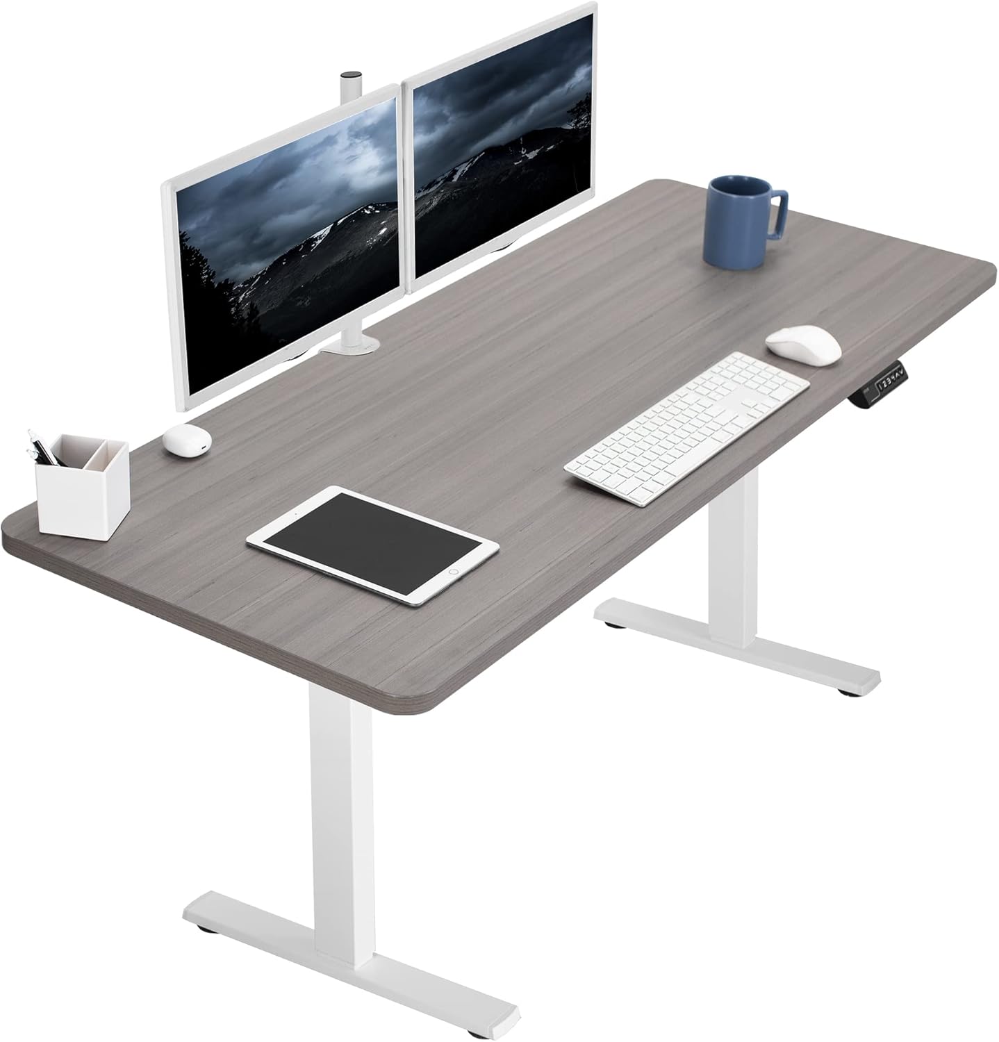 VIVO Electric 60 x 24 in Standing Desk, Memory Height Adjustment, 1B Series, One-Piece Dark Gray Top, White Frame, DESK-KIT-1W6G