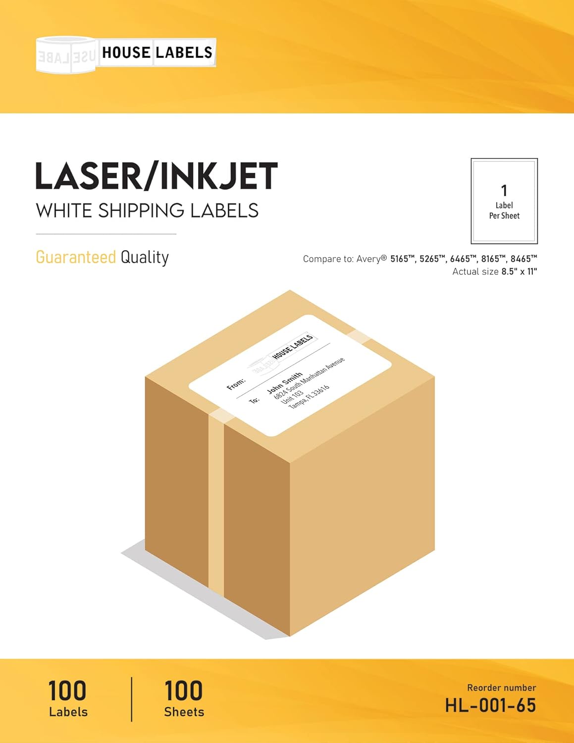 HOUSELABELS 1-up (Full Sheet) Multipurpose Labels (8-1/2" x 11") for Laser and Inkjet Printers, 2,000 Sheets