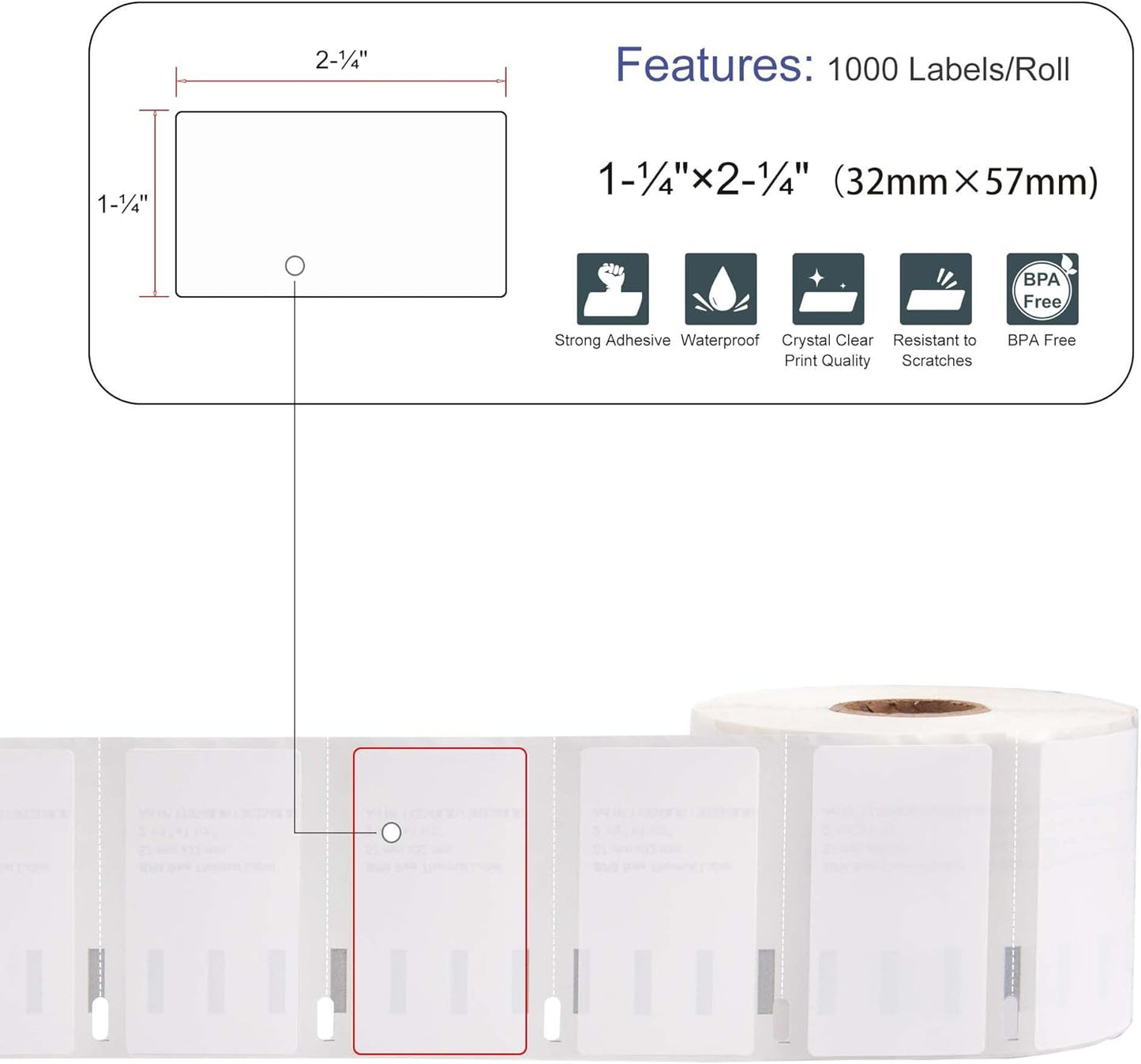 L LIKED 10 Rolls 2.25" x 1.25" Direct Thermal Barcode Labels, Perforated Line, Compatible with Rollo, Zebra, Jadens, Nelko, Munbyn, Phomemo Desktop Printers and for Dymo 30334 (10000 Labels)