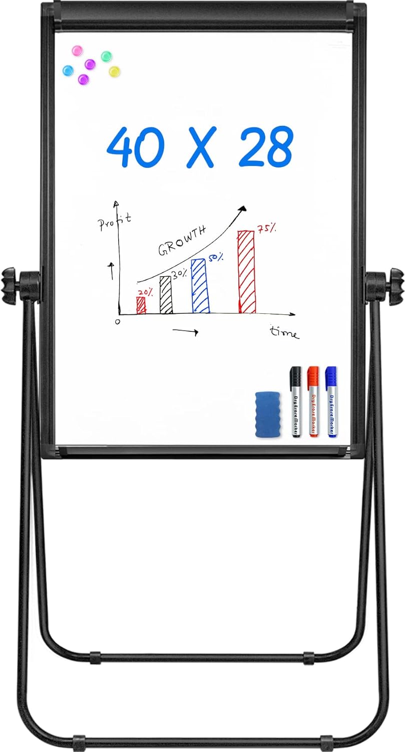 Stand White Board - 40x28 Magnetic Dry Erase Board Flipchart Board Double Sided Easel Board Portable Whiteboard for Classroom Home, Office Supplies