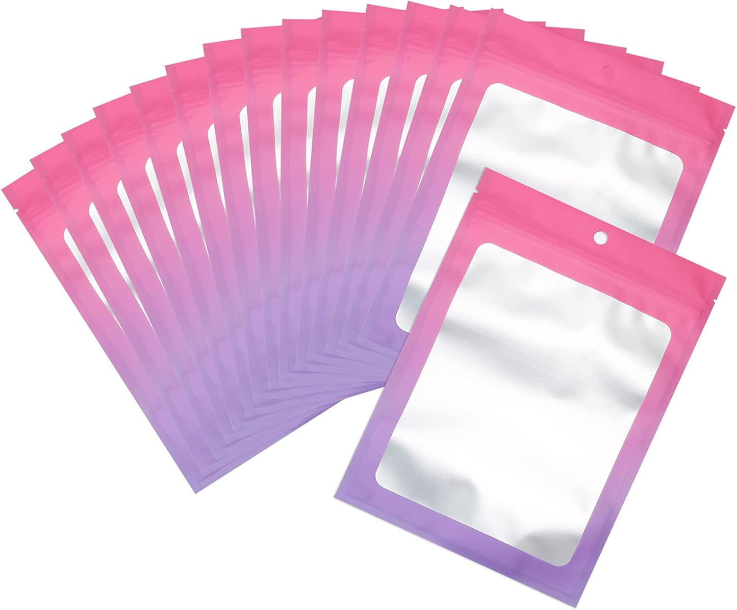 100 Pcs Resealable Mylar Bags, Gradient Color Food Storage Bags, Zip Bag Foil Bags Packaging Pouch for Food Storage, Sample, Small Business (Pink Purple, 4.7 X 7.1 Inch)