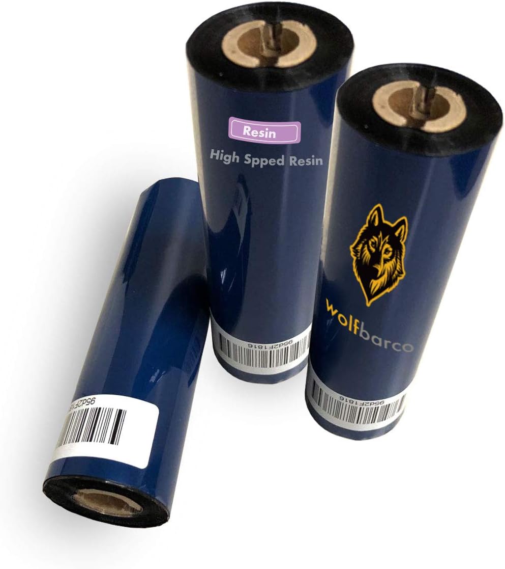 36 Rolls Wolfbarco 4.33" x 243' (110mm x 74m) Black Standard Full Resin Thermal Transfer Ribbon Compatible with Zebra Printers