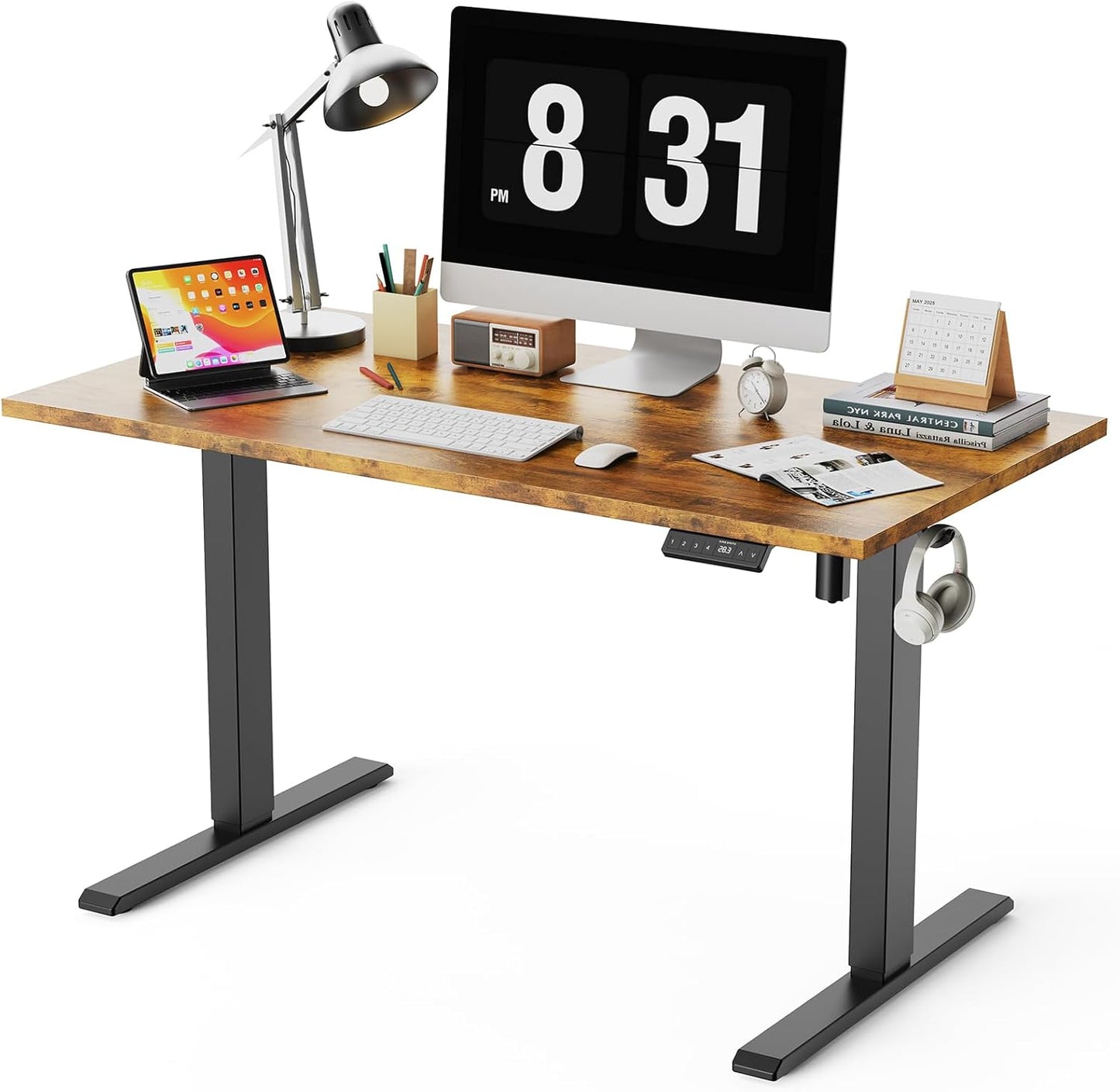 48x24 Inches Whole Piece Electric Standing Desk, Seamless One Piece Height Adjustable Sit to Stand up Desk for Home Office, Ergonomic Computer Workstation, Rustic Brown