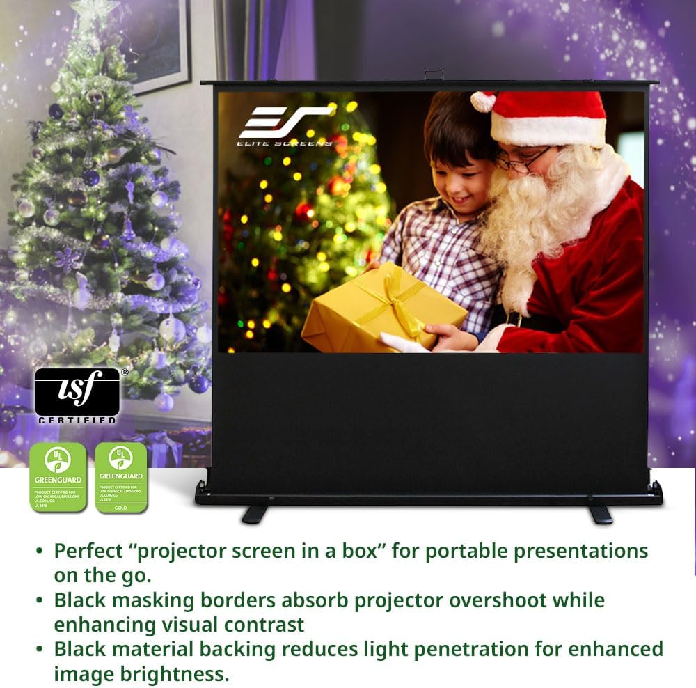 Elite Screens ezCinema 2 Projector Screen, 84-inch 16:9, Manual Floor Pull Up Scissor Backed Portable Home Office Classroom Front Projection + Carrying Bag | US Based Company 2-Year Warranty, F84XWH2