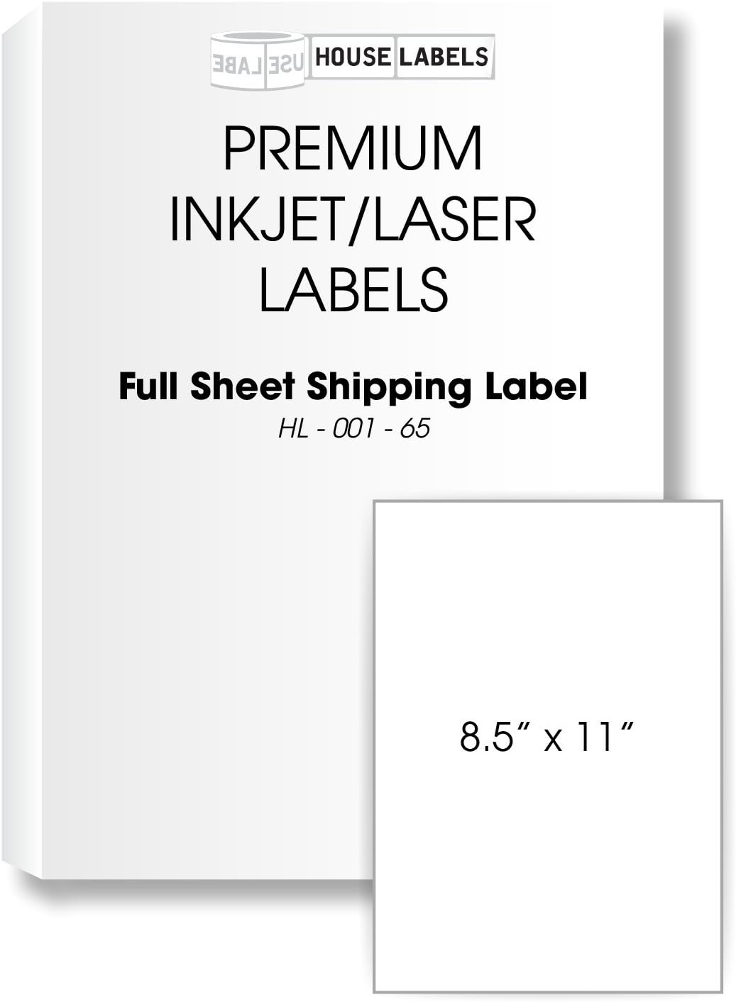 HOUSELABELS 1-up (Full Sheet) Multipurpose Labels (8-1/2" x 11") for Laser and Inkjet Printers, 200 Sheets