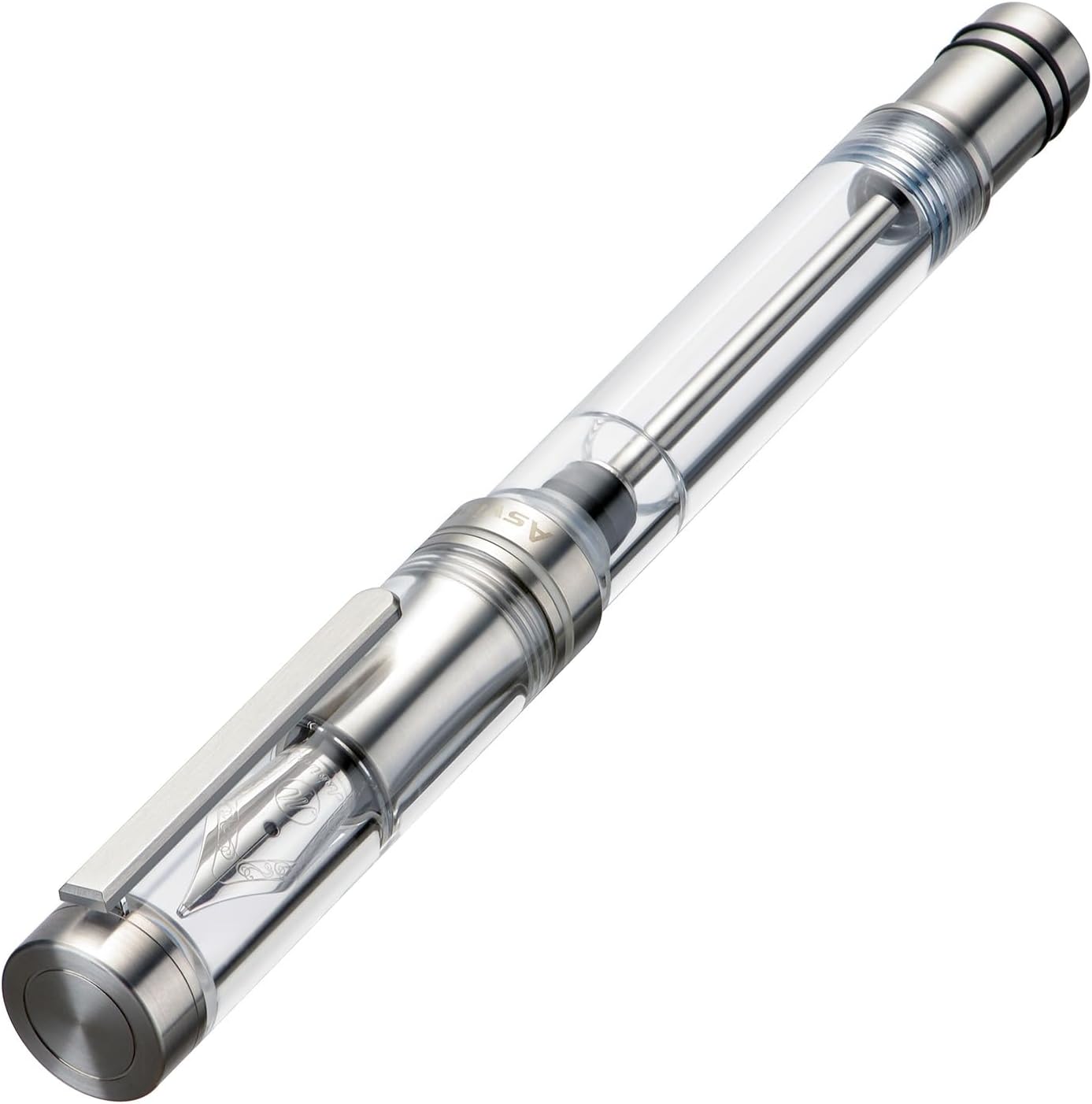 Asvine V200 Titanium Fountain Pen Vacuum Filling, Iridium Medium Nib Clear Transparent Acrylic Smooth Writing Pen Case Set