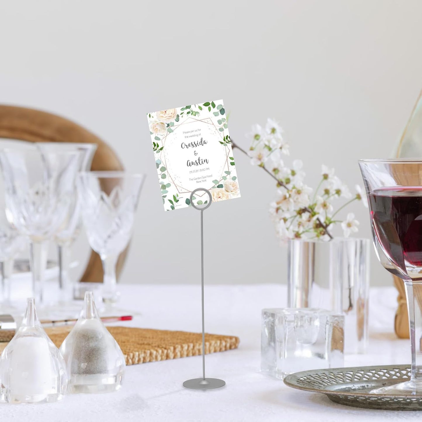 Urban Deco 16PK Table Number Holders Place Card Holders 12 Inch Table Card Holders Steel Card Holders for Photos, Food Signs, Memo Notes, Weddings, Restaurants, Birthdays（Matte Silver）