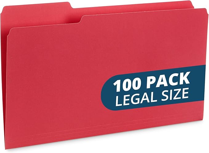 Blue Summit Supplies Red Legal File Folders, 1/3 Cut Tab, Legal Size, 100 Per by BlueSummitSupplies
