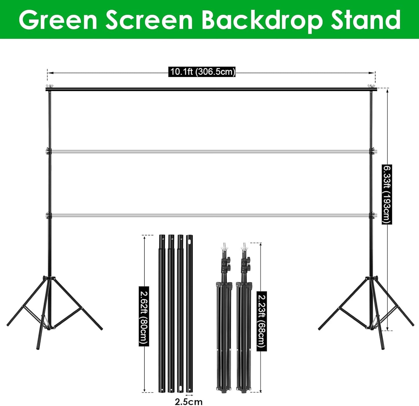 Green Screen Backdrop Kit, 6.5 x 10 Ft Portable Greenscreen Background with Stand, 5 Clamps & Carrying Bag for Photography, Streaming, Zoom, Gaming, YouTube