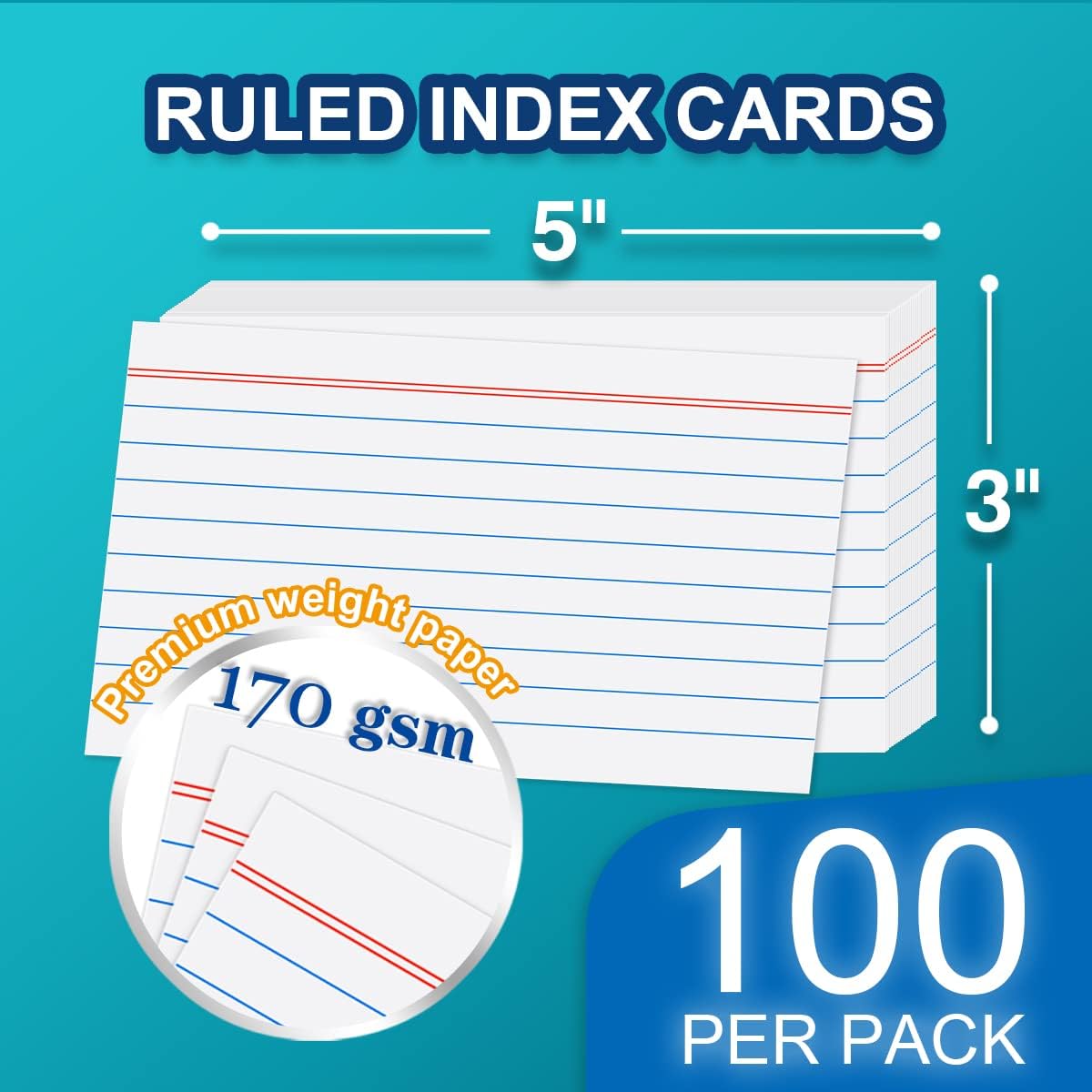H4D 3x5 Index Card Case with 100 Heavyweight Ruled Index Cards and Dividers, Red