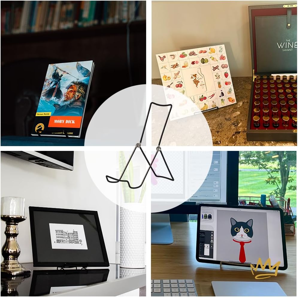 KINGDOM SOLUTIONS MADE IN USA 4-Pack Sturdy & Durable Adjustable Metal Easels to Display Books, Frames, Comics, Plates & More - Unique on the Market