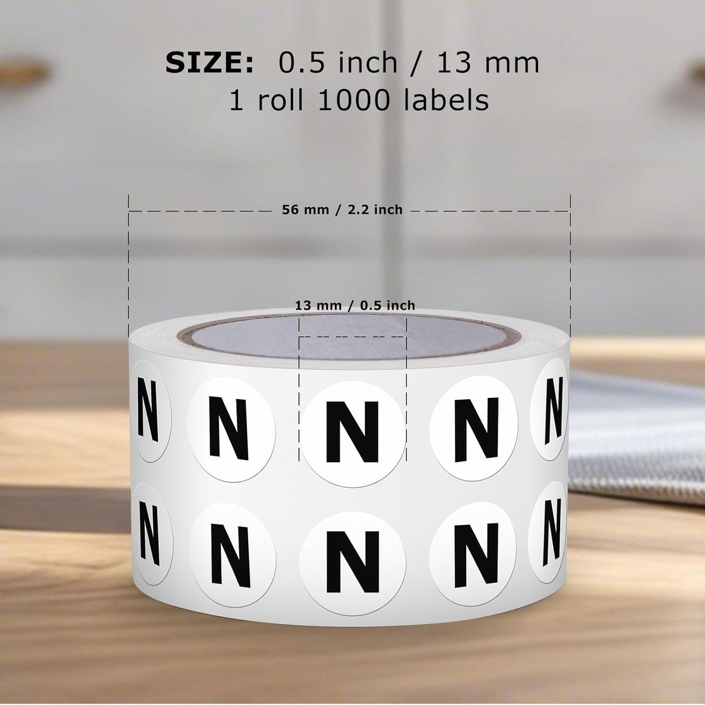 Letter N Round Labels 0.5 Inch Vinyl Circle Capital Alphabet Stickers Self-Adhesive Removable Waterproof Dots Tags for Home Office Inventory 1000 PCS