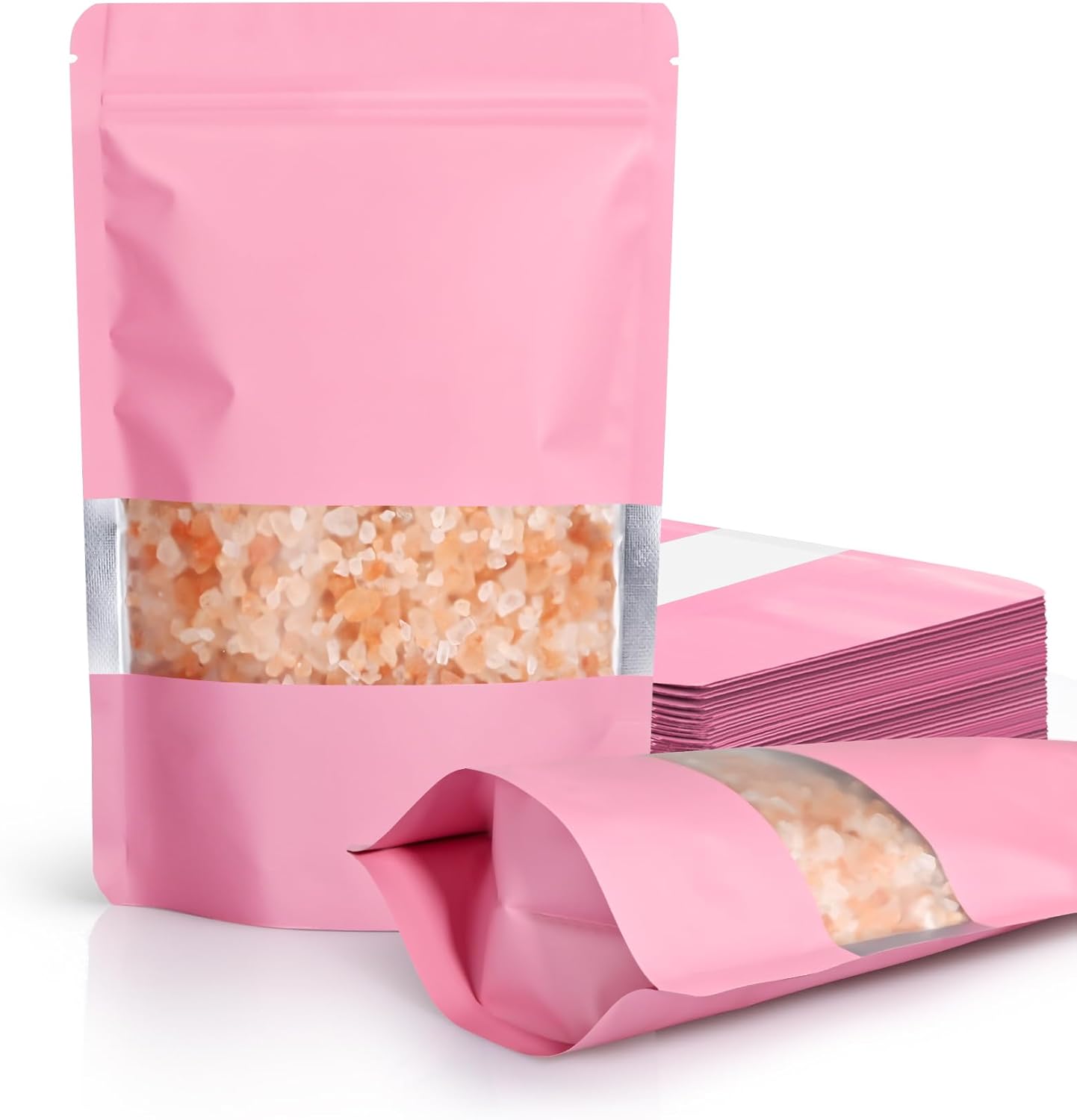 FireKylin 100 Pack Smell Proof Bags, Resealable Bags with Matte Window, Foil Pouch Stand Up Sealable Bags for Packaging（Pink,4" x 6"）