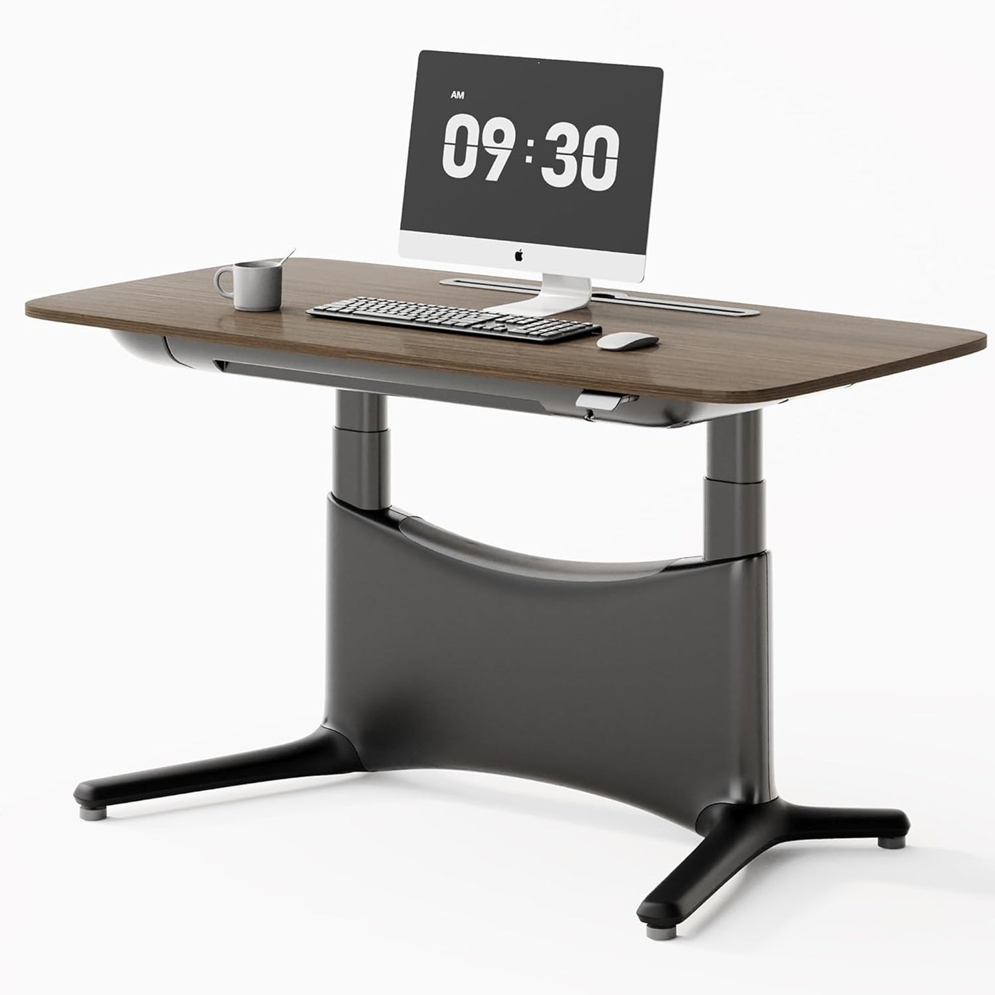COLAMY Electric Standing Desk, Whole-Piece Gaming Desk with Dual Motors, Ergonomic Footrest, Drawers for Storage, Adjustable Height Sit-Stand Desk for Home Office (MFC Desktop, Walnut + Black)
