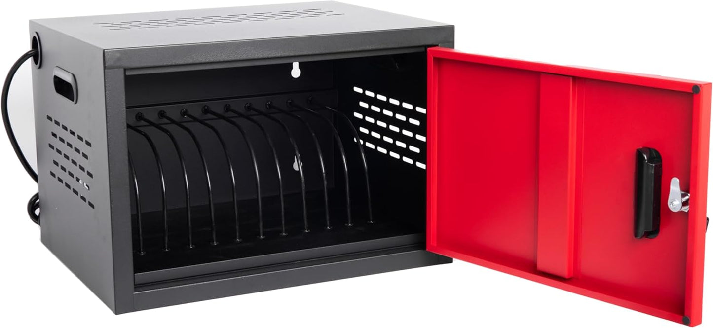 12 Device Charging Station for Laptops/Tablets/iPads/Chromebooks,12 Bay Wall-Mount Lockable Charging Cabinet with Power Socket, Laptop & Tablet Storage Cart(12 Bay-Red)
