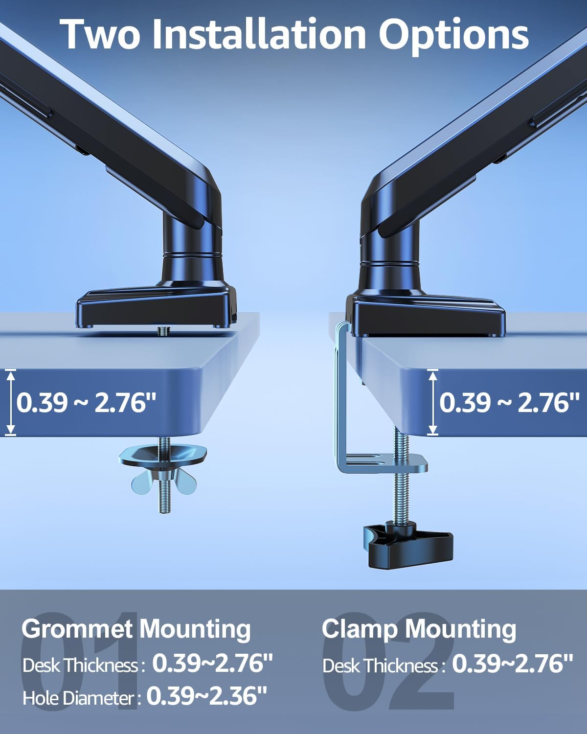 Single Monitor Mount for 32 27 24 22 inch Screen, Gas Spring Arm Holds 4.4-22 lbs, Monitor Desk Mount, Gaming & Home Office Use, VESA 75x75mm & 100x100mm, Freelift Pro Black