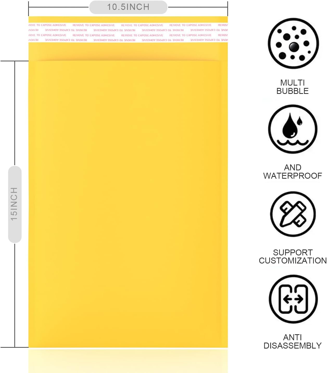 10.5’’ x 15’’ Yellow Kraft Bubble Mailers, Large Bubble Pouch Lightweight Padded Mailing Envelopes, Self Seal Kraft Envelopes Shipping Bags 50 pack