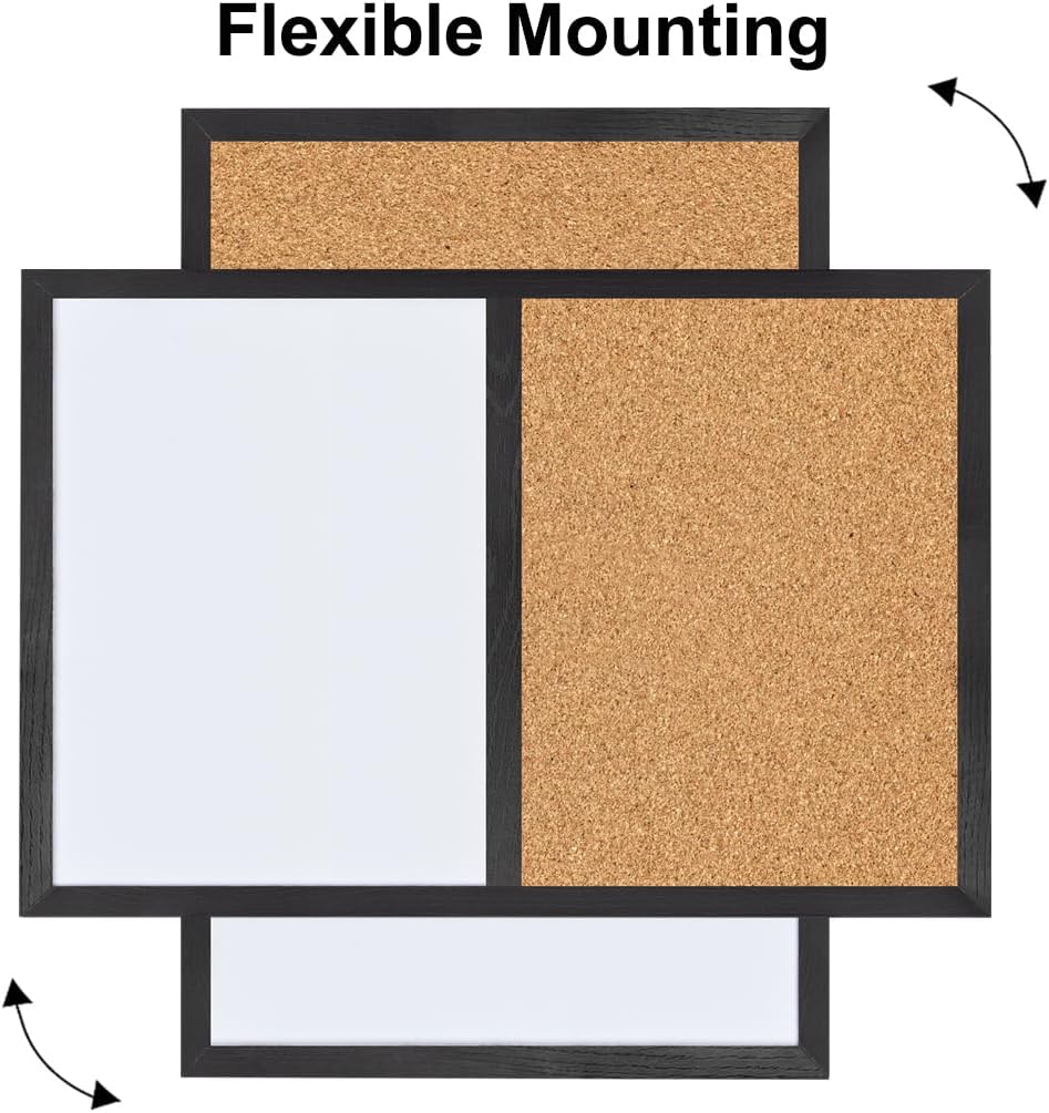 Bulletin Board Whiteboard Cork Board Combo for Office School Kitchen Bedroom, Black Wood Frame,23.6"*35.4",Whiteboard+Cork-6090BK
