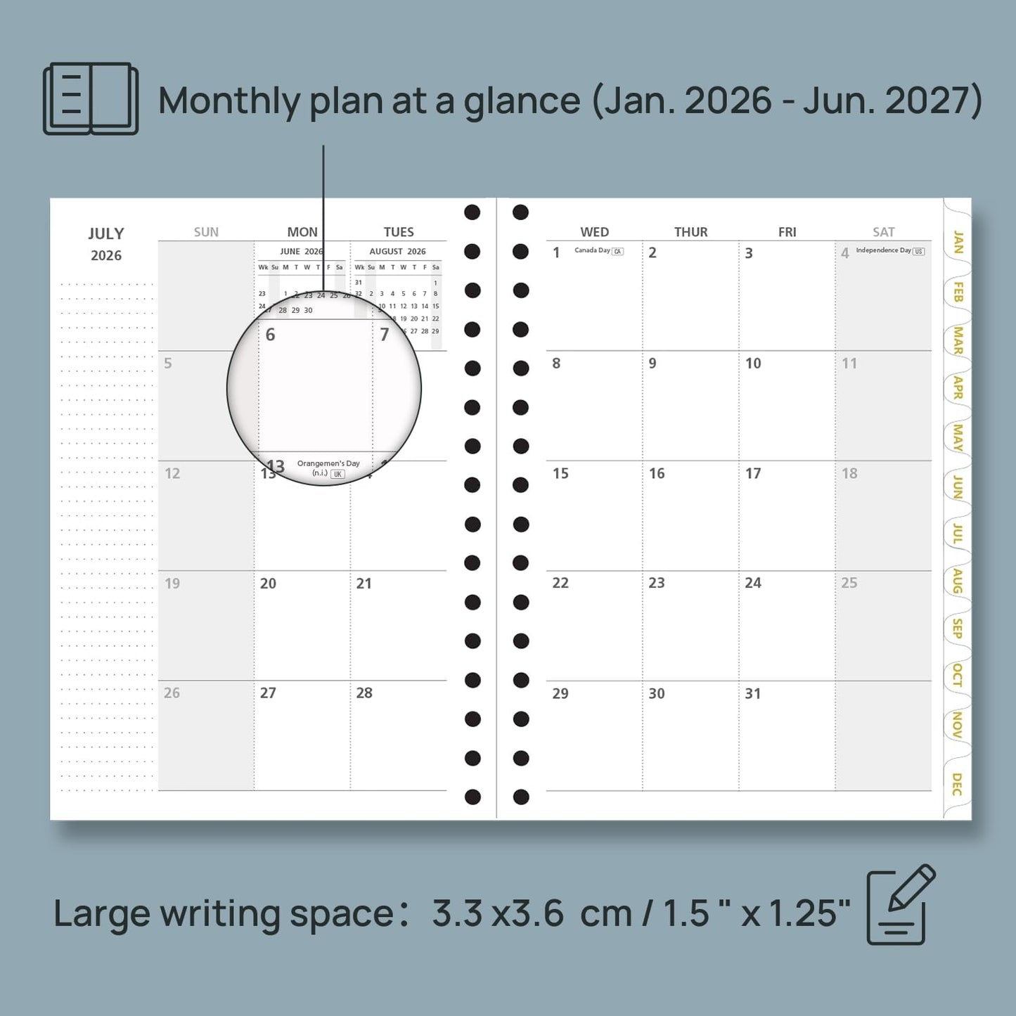 POPRUN Monthly Planner 2026-2027 Spiral Hardcover (6.25'' x 8.5''), 18 Months Calendar (Jan.2026-Jun.2027) - 2 Pages per Month with Dotted Note Pages, Sunday Start, Laminated Tab - Violet