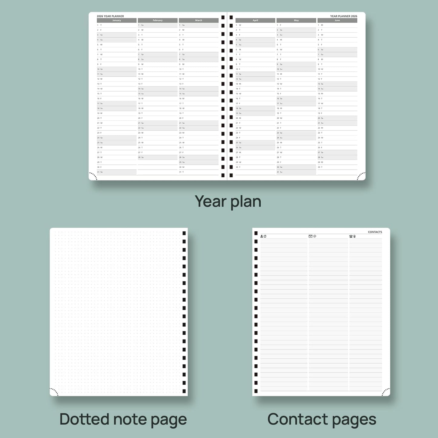 POPRUN Planner 2025-2026 Weekly Planner Notebook (Large 8.5''x 10.5'') Academic Calendar (JUL.25 - JUN.26) Appointment Book with Monthly Tabs, Spiral Soft Cover, Inner Pocket, 100 GSM - Petrol