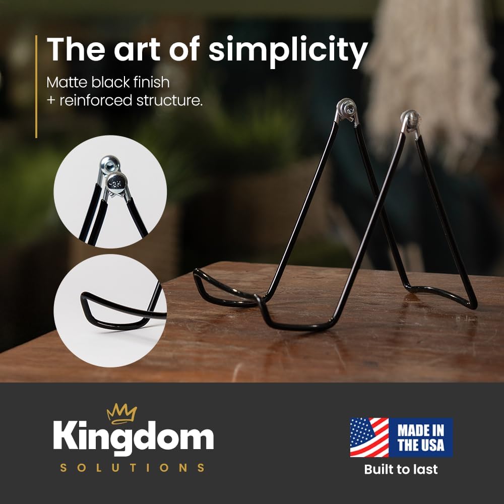 KINGDOM SOLUTIONS MADE IN USA 12-Pack Sturdy & Durable Adjustable Metal Easels to Display Books, Frames, Comics, Plates & More - Unique on the Market