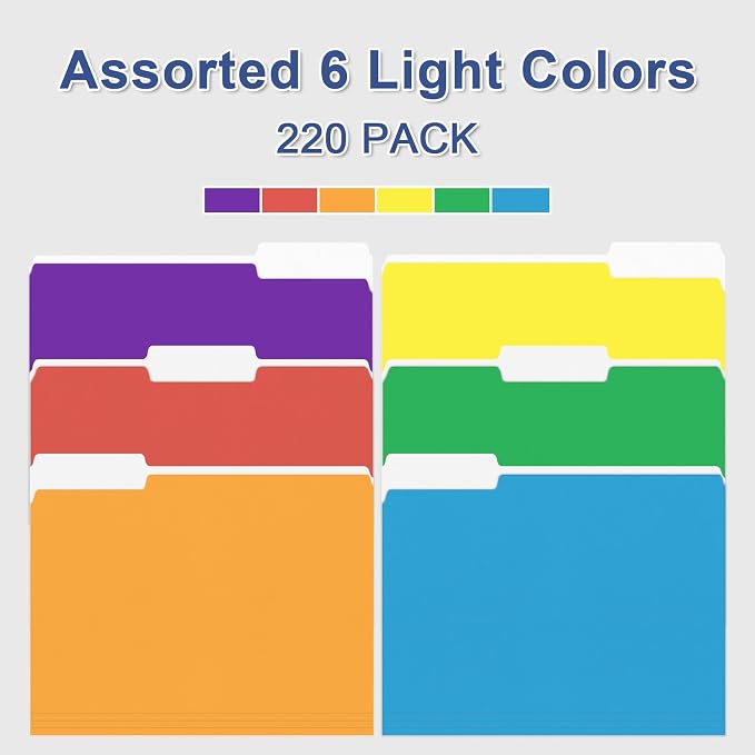 File Folder, PANDRI 220 Pack Colored File Folder, 1/3 Cut Tabs, Letter Size - Image 5