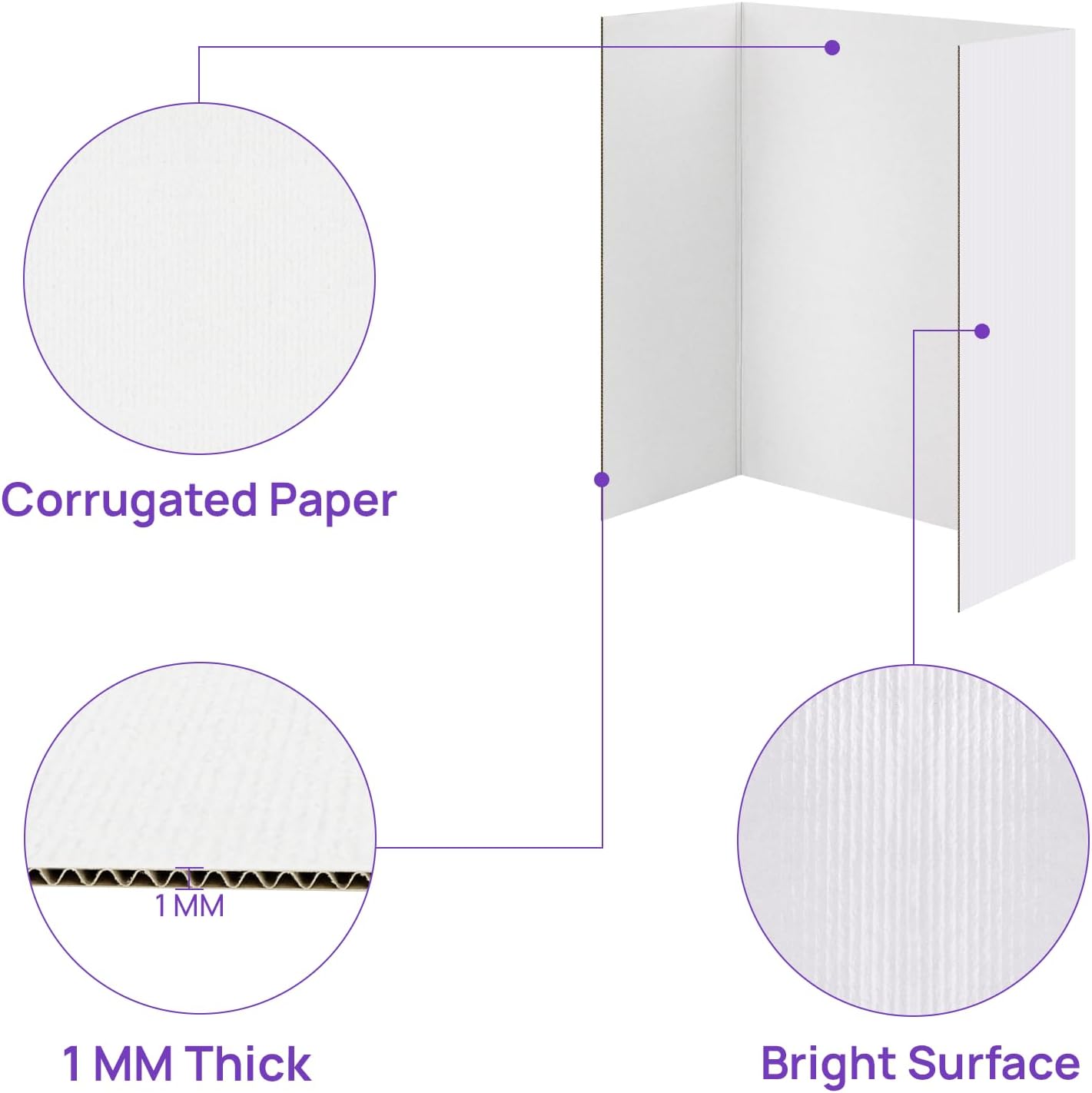 6 Per Pack Trifold Poster Board, 24" × 16" Inch White Cardboard Sheets for School Projects, Science Fair, Business Events