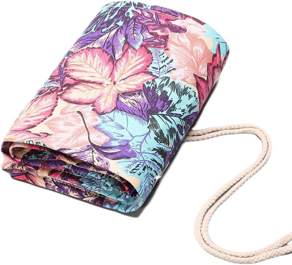 DIYOMR 12/24/36/72 Slots Pencil Wrap Pencil Rolls, Artist Colored Pencils Roll Up Bag Short Brushes Pouch Case Pencils Organizer for Drawing Coloring and Sketching, No Pencils (Maple Leaves, 12slots)