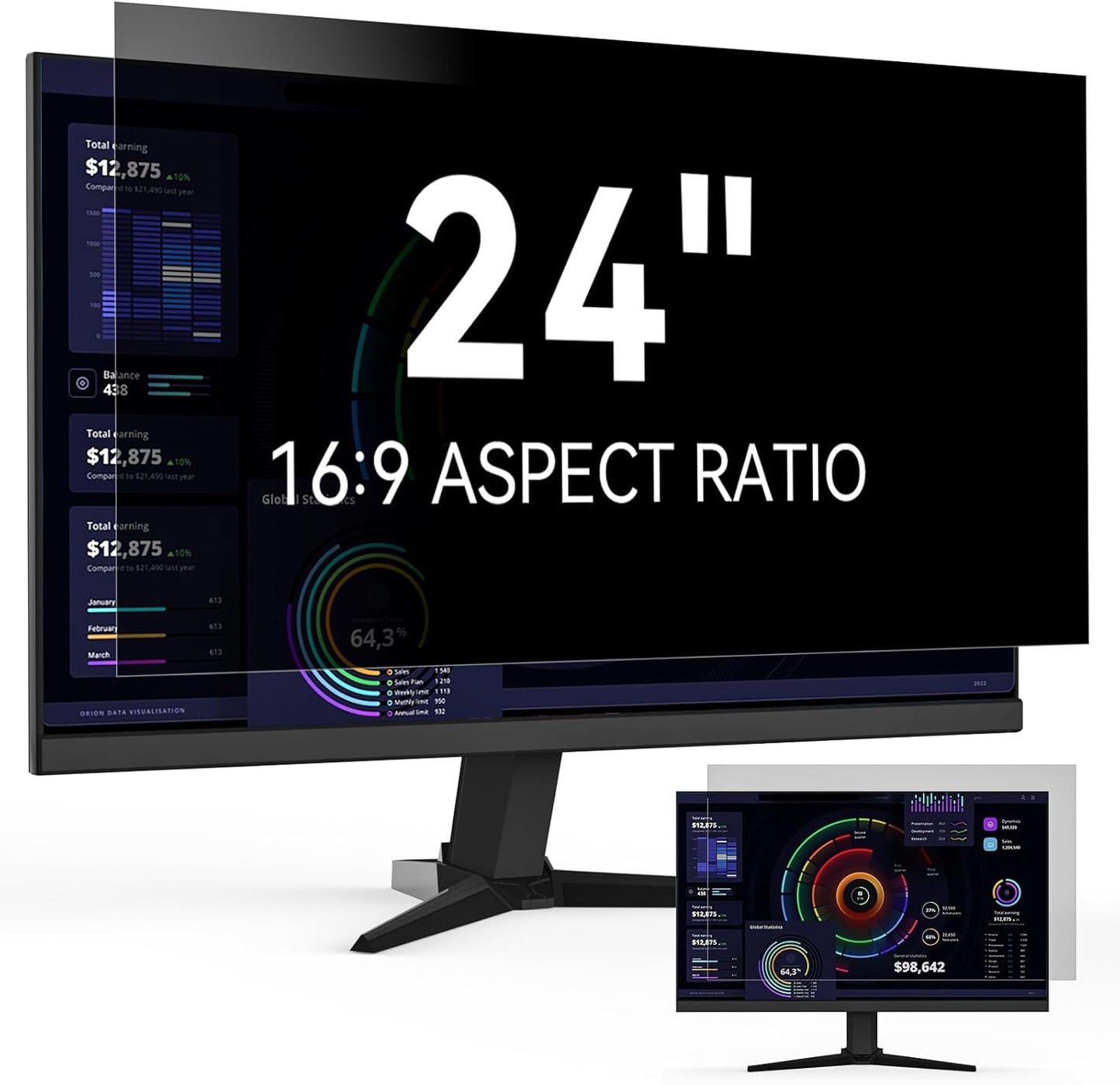 [2024 New] Fully Removable 24 Inch Privacy Screen Filter for 16:9 Widescreen Computer Monitor,Desktop PC,Eye Protection Anti Glare Blue Light Filter Privacy Shield,Anti Spy Screen Protector Film 24 In