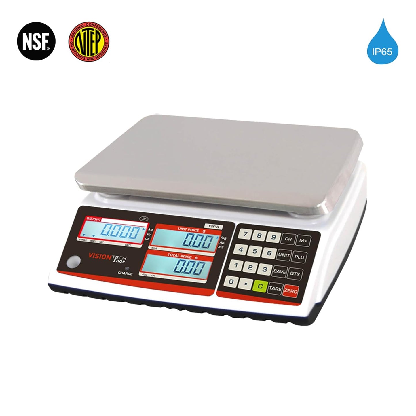 VisionTechShop TVP-12B Price Computing Scale, Lb/Oz/Kg Switchable, 12lb Capacity, 0.002lb Readability, NTEP Legal for Trade, NSF Certified, LP-50 Thermal Label Printer, 1 Case of Labels LST8060
