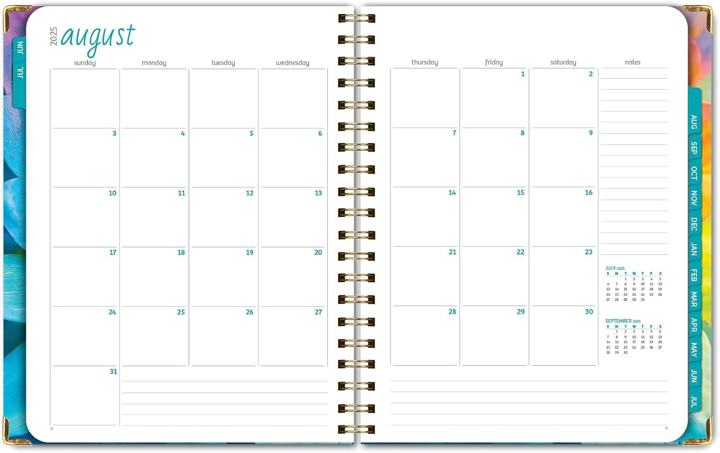 HARDCOVER Academic Year 2025-2026 Planner: (June 2025 Through July 2026) 8.5"x11" Daily Weekly Monthly Planner Yearly Agenda. Bookmark, Pocket Folder and Sticky Note Set (Rainbow Petals)