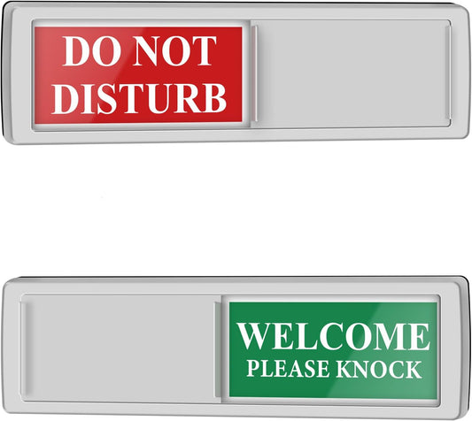 Privacy Door Sign - Do Not Disturb/Welcome Office Decor Sign with Clear Bold & Colored Text, Non-Scratch Magnetic Slider for Home Office Restroom Conference Hospital Hotel- Silver
