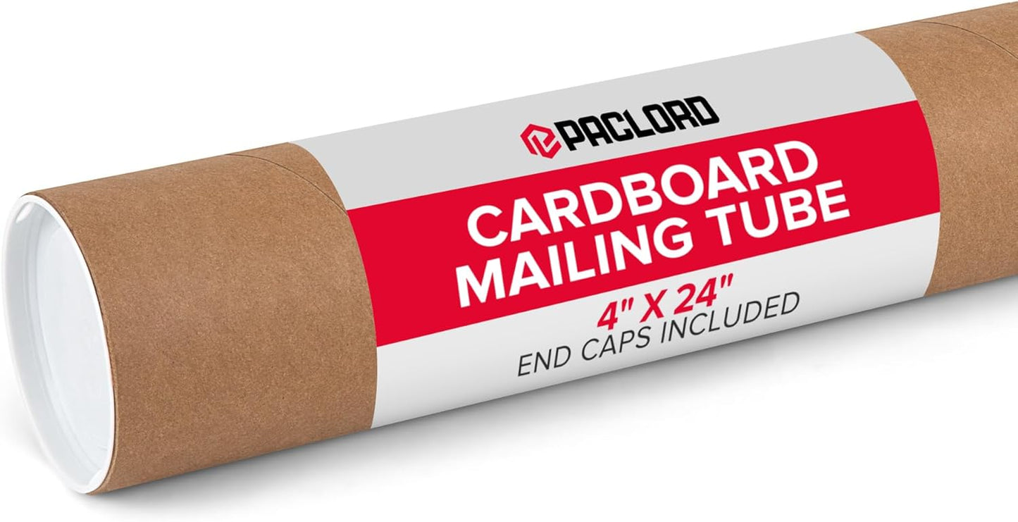 4" x 24" Reinforced Kraft Paper Mailing Tube, Pack of 1 Tube with 2 Caps – Secure USPS Approved Poster Tube – Cardboard Tube for Shipping and Storing Posters, Prints, Artwork, or Documents