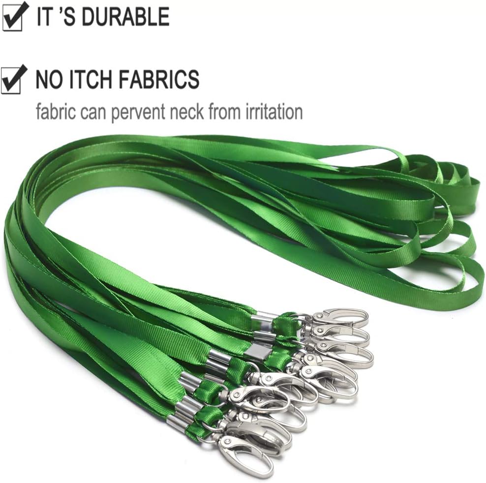 50 Pcs Lanyards Green Lanyard for Id Badges Nylon Lanyard Bulk Clip Swivel Hook for Office Id Badges Key Chains