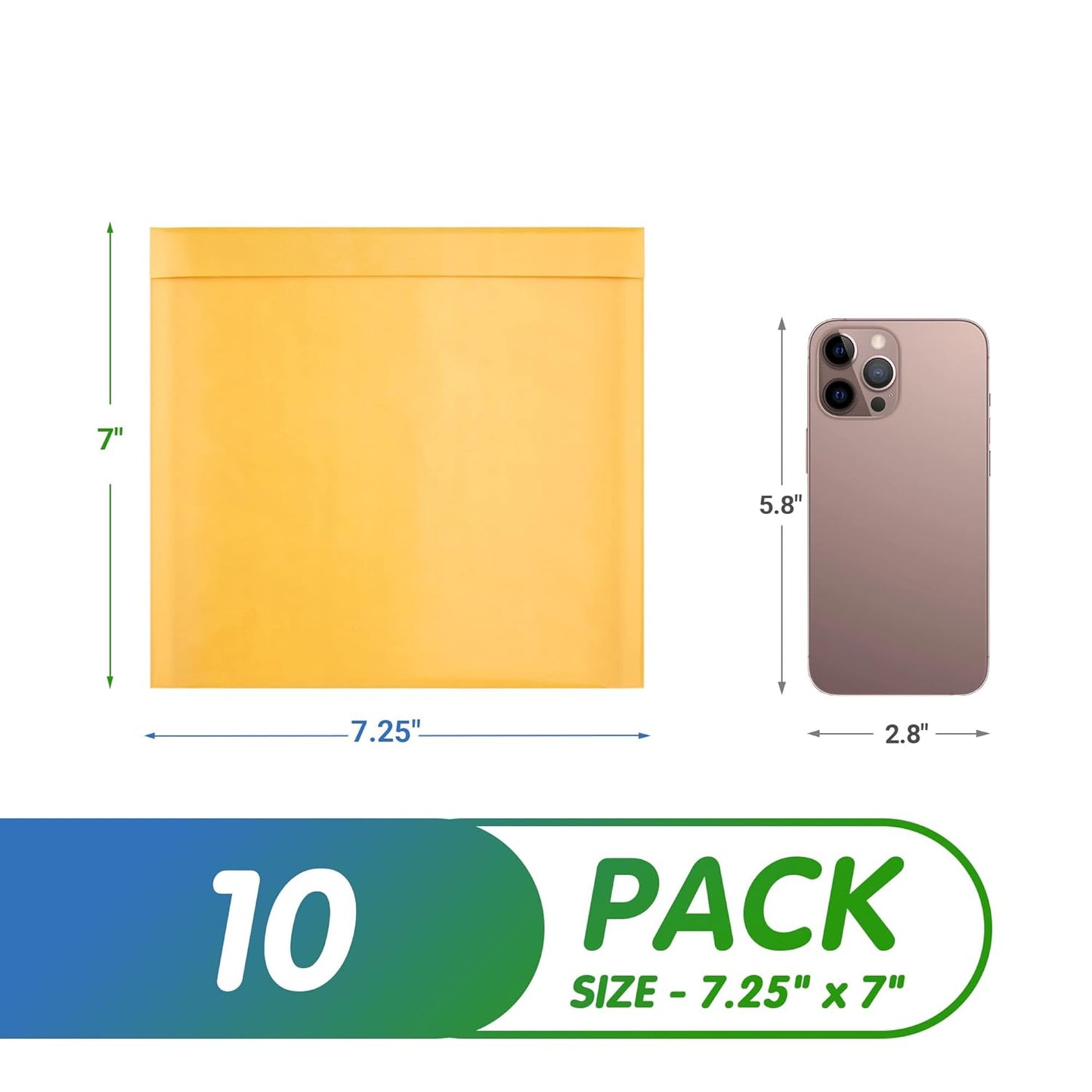 Yellow Kraft Bubble Mailer Envelopes, 7.25 x 7 Inches. 10 Pack Mail Padded Envelopes Self Seal. Waterproof Kraft Bubble Mailers. Tear-Resistant Mailing Envelope Padded. Sturdy Paper Mailer