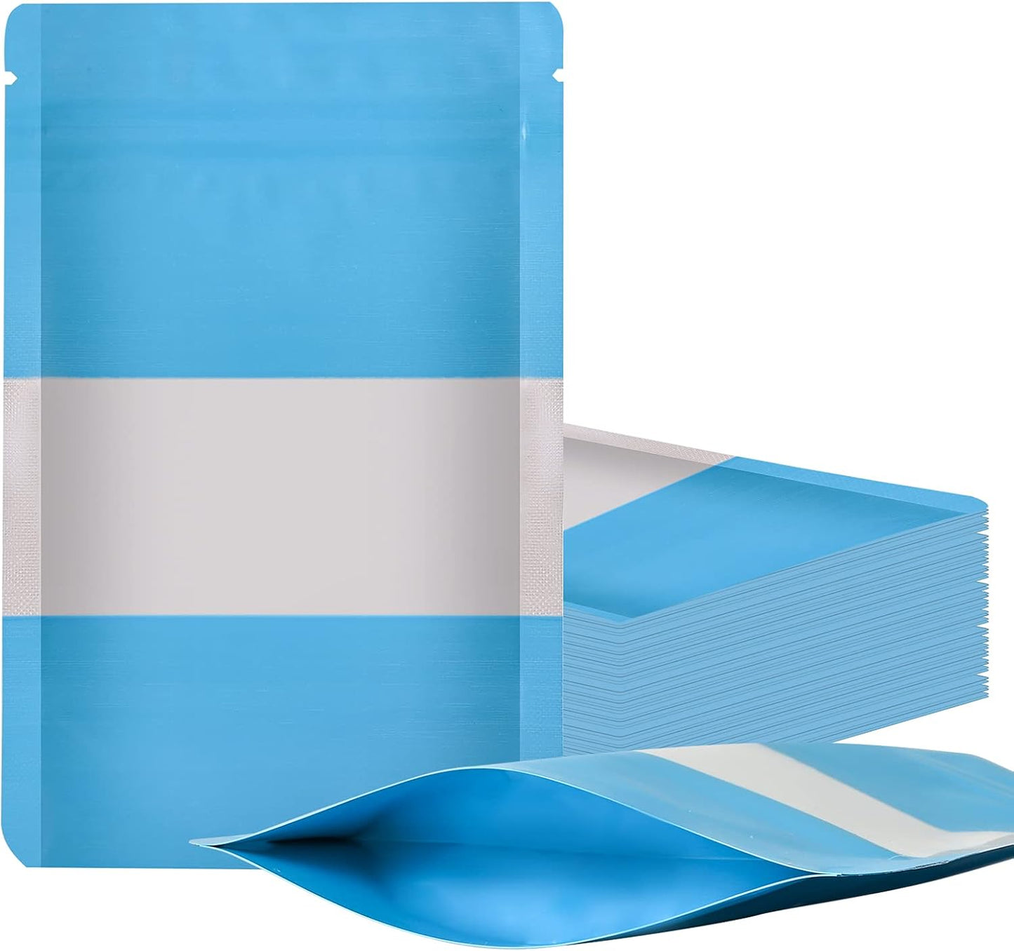 100 Pieces Smell Proof Mylar Bags, Resealable Food Storage Bags with Clear Window, Foil Pouch Stand-up Bags for Food Self Sealing Storage Supplies (Blue, 4 x 6 Inch)