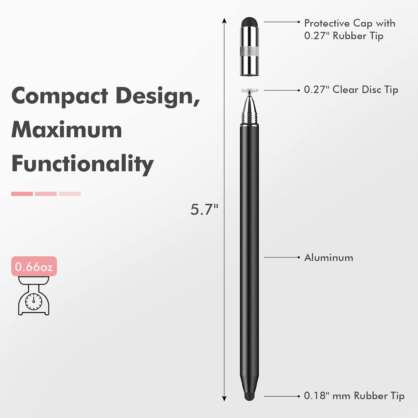 MEKO 3 in 1 Stylus Pens for Touch Screens, High Sensitivity & Precision Capacitive Stylus for Apple iPad iPhone Tablets Samsung Galaxy All Universal Touchscreen Devices (2 Pack-Black/Rose Gold)