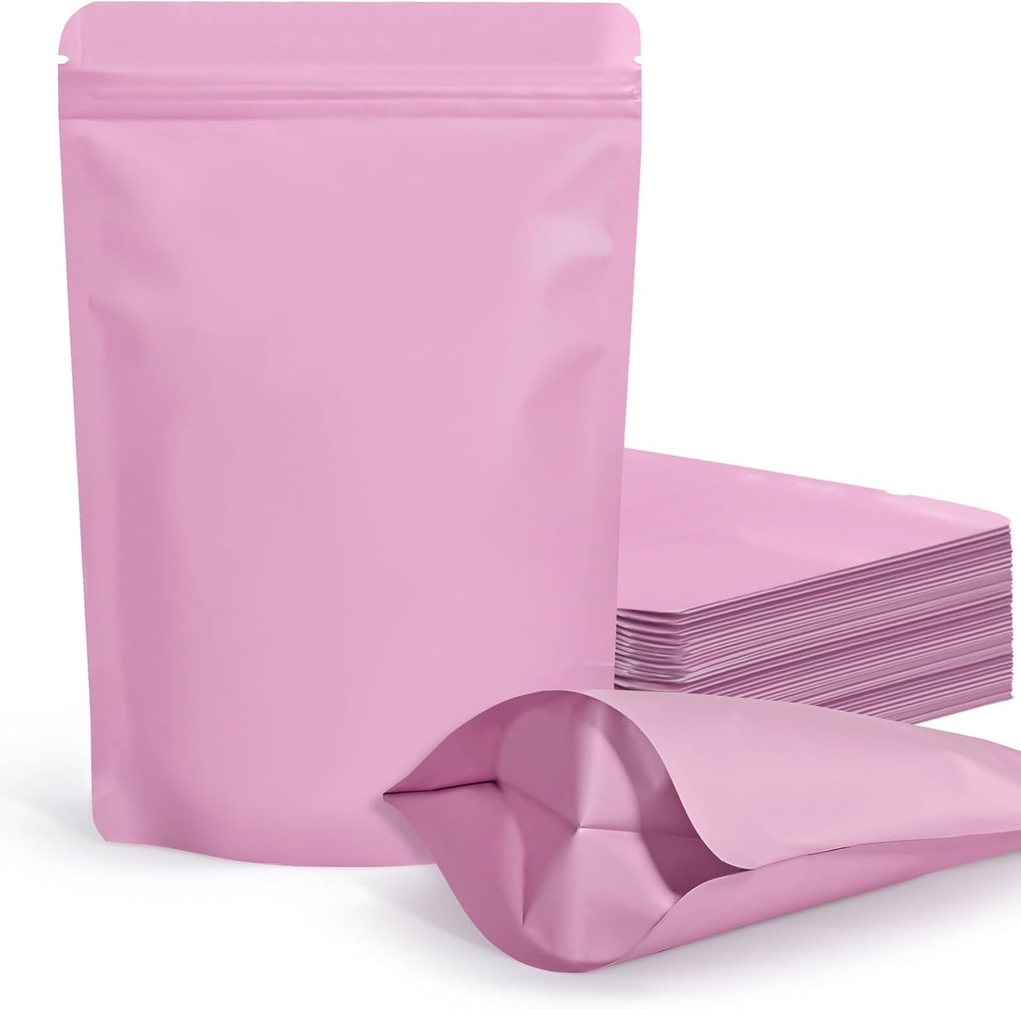 100 Pack Resealable Stand Up Bags,7.9" x 11.8" Smell Proof Pouch Sealable Foil Pouch Bags for Packaging (Pink)