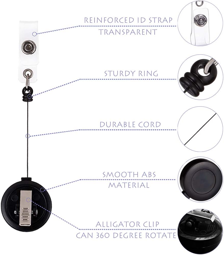 QREEL - 100 Pack - Retractable ID Name Badge Holder Reels with Swivel Alligator Clip (Black, 100 Pack)