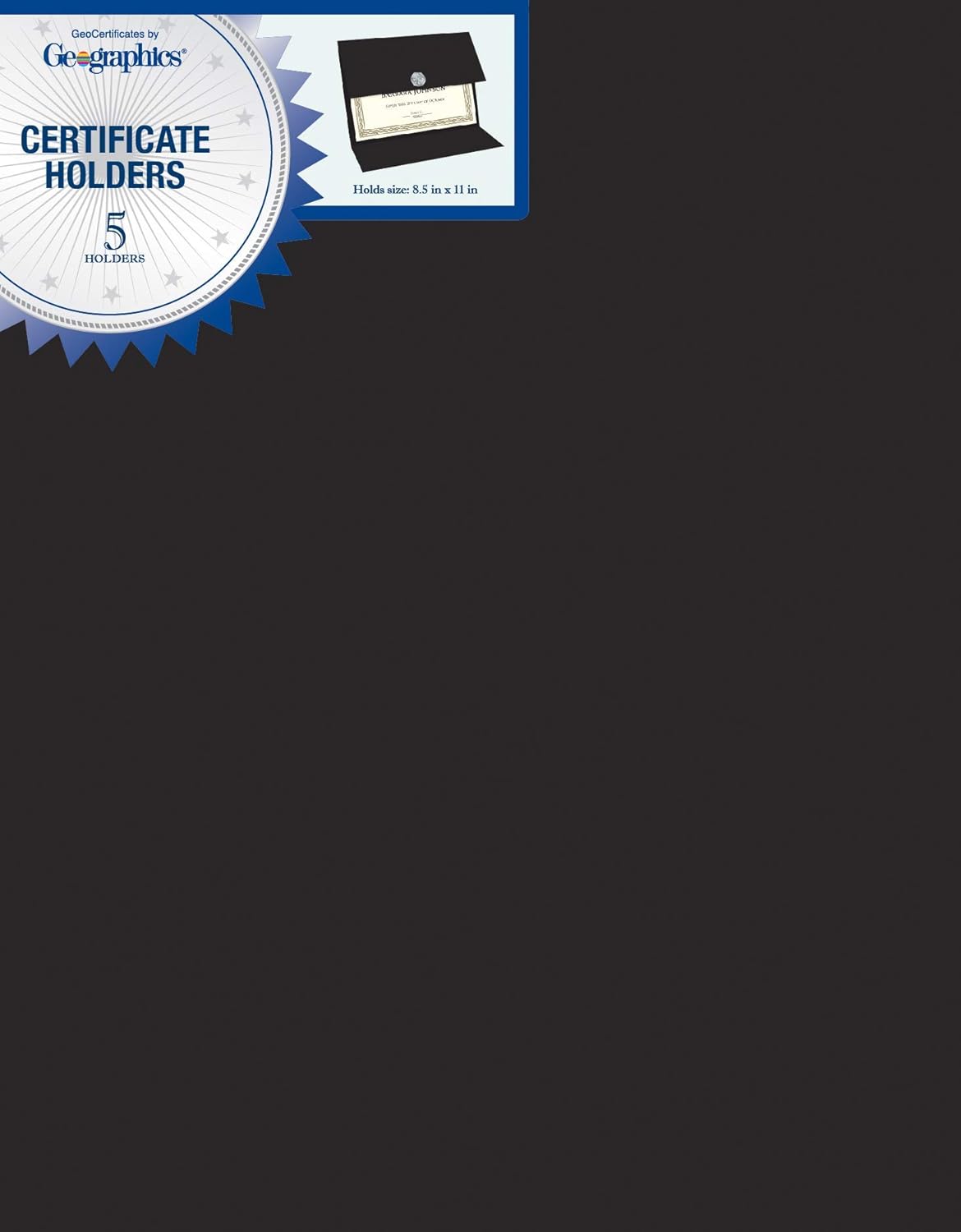 Tri Fold Black Certificate Holder, Linen Texture, 9.25" x 12.5", 5/Pack (47838)
