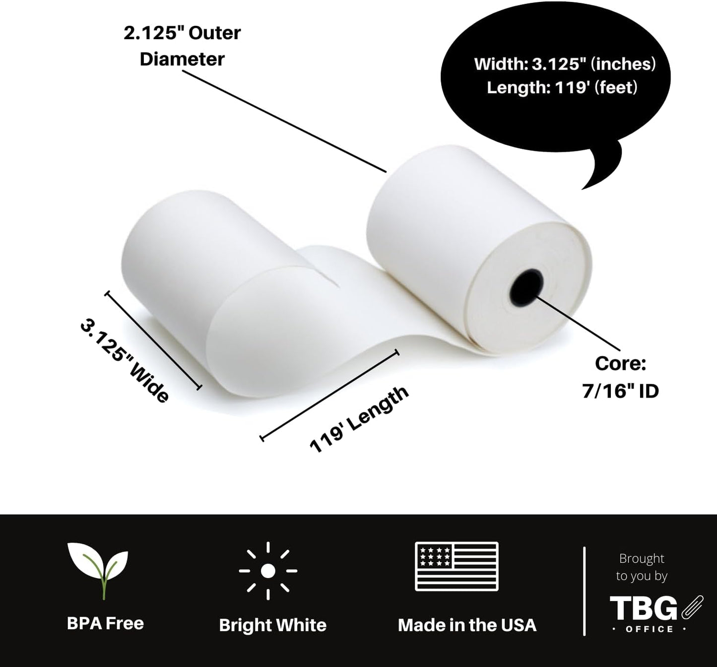 3 1/8” x 119' Thermal Paper Rolls - BPA FREE – MADE IN USA - Receipt paper rolls – Point of Sale Cash Register - Thermal printer paper - Credit Card Paper - for POS systems (1 Case - 30 Rolls)