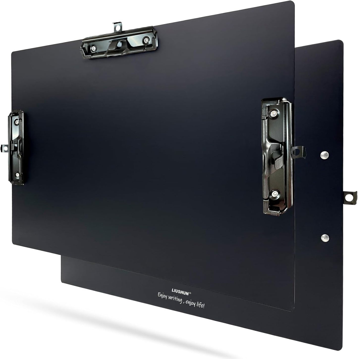 Three Black Clip Aluminum 11x17 Clipboard Metal Stainless Hangable Clipboards Art Pen Holder Extra Large Clip Board for Business Medical Professionals Workshop (Black, A3-3Clip)