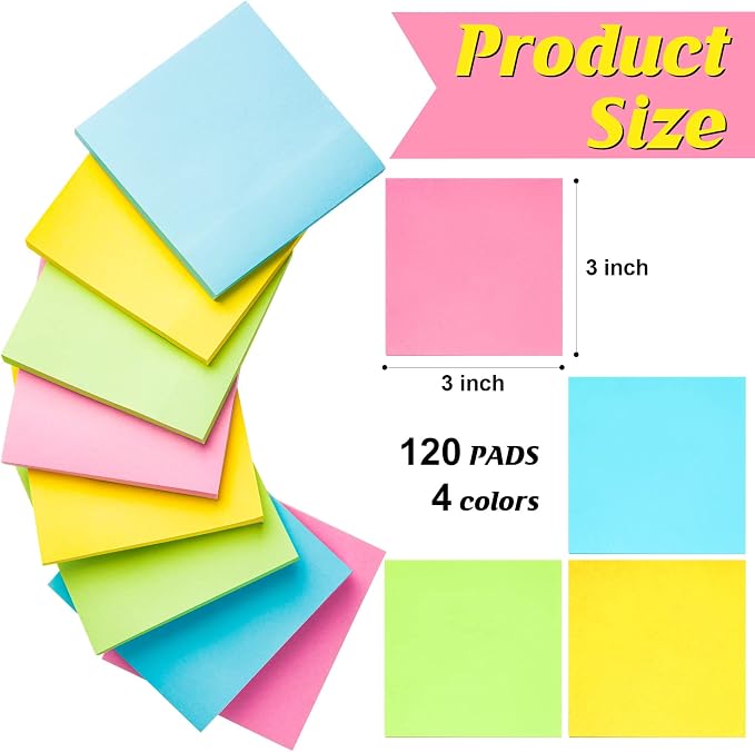 Fainne 120 Pack Sticky Notes Bulk 3 x 3 inch Self Stick Note Pads Multicolor - Image 2