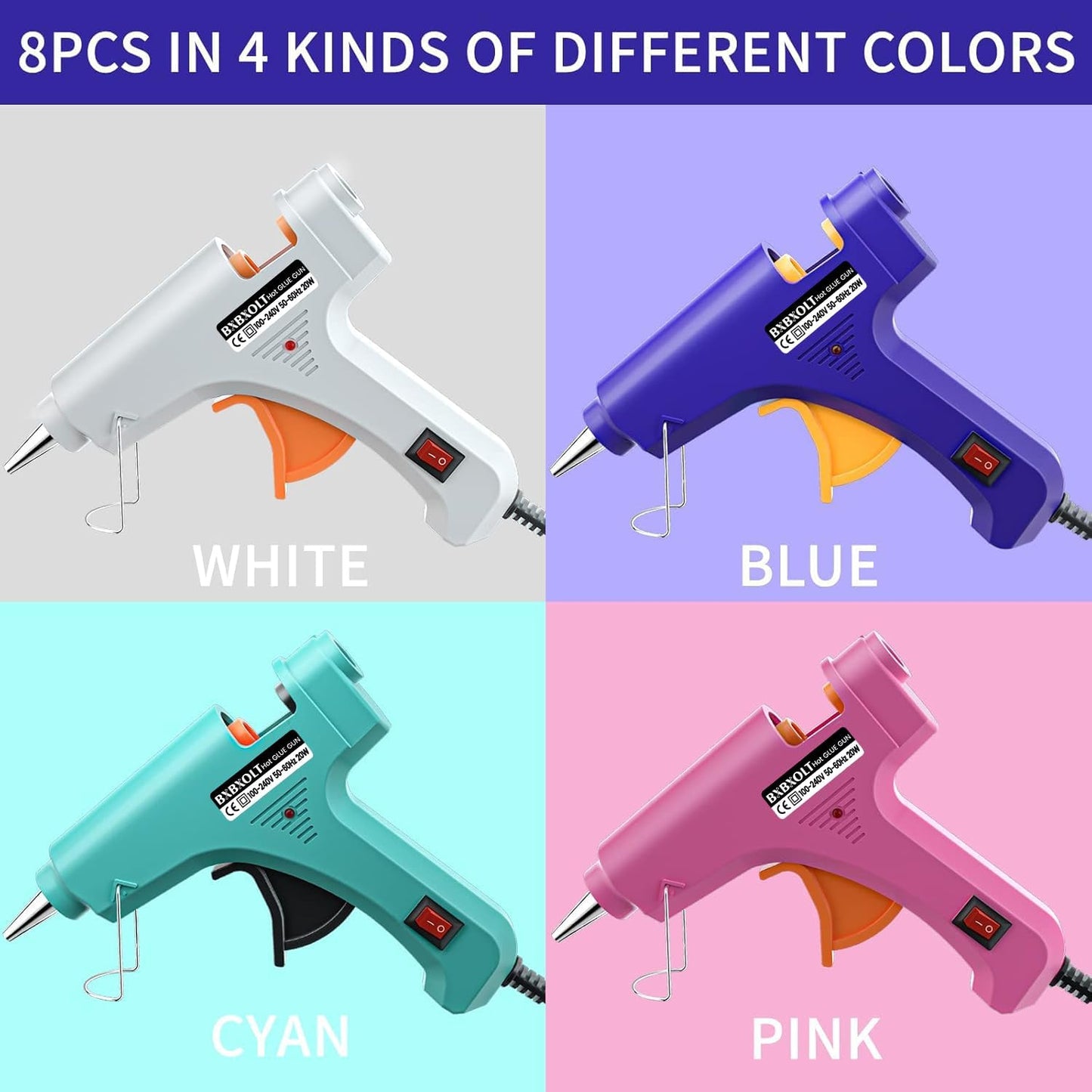 Mini Hot Glue Gun Set for Class Project, Small Glue Gun Hot Melt Arts Craft DIY Glue Gun for Crafts School DIY Arts Home Quick Repairs (Multicolored 8 Pieces)