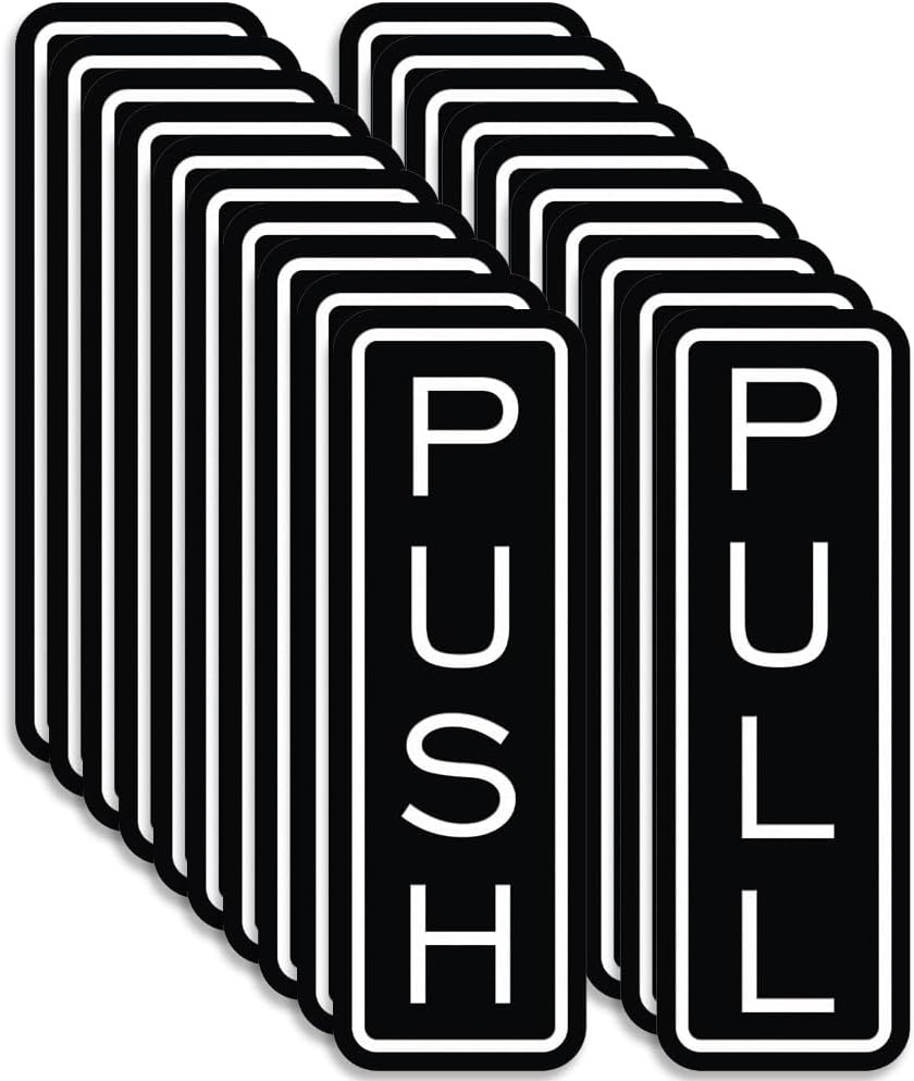 All Quality Classic Vertical Push Pull Door Signs - Great for Glass Doors | Professional Looking Signs | Easy Installation Includes Double-Sided Foam Adhesive Tape (Black) - Small (10 Pack)
