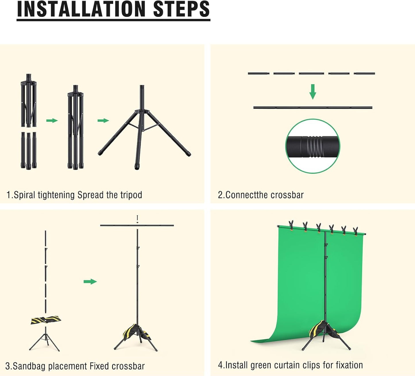 Green Screen Backdrop Kit with Stand, 8x5.3ft Portable GreenScreen Background Stand for Streaming Video and Photography Shoots