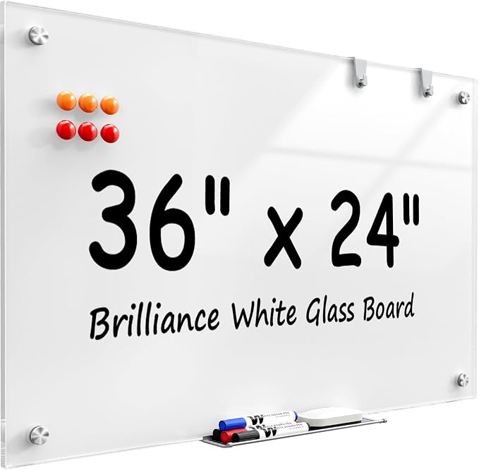 MaxGear Glass Whiteboard Wall Mounted, Frameless Magnetic Dry Erase Board by MaxGear