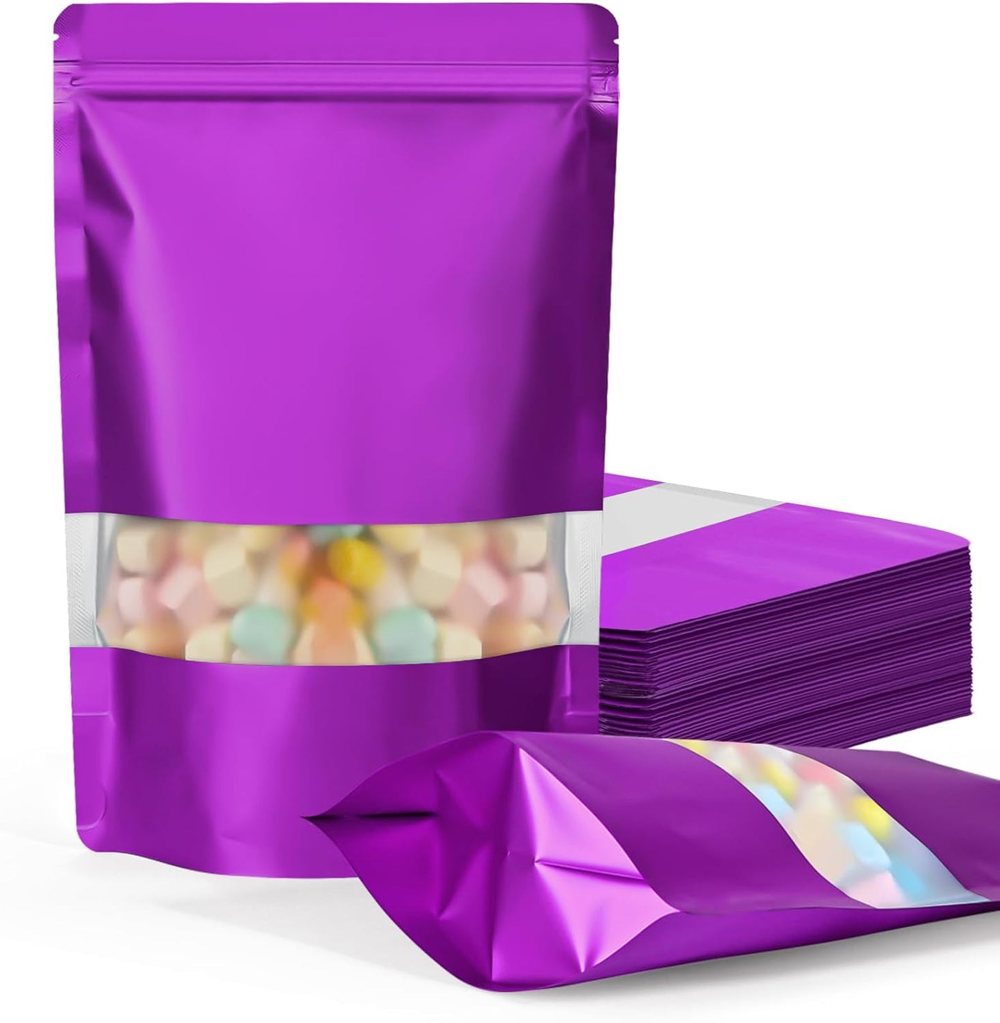 FireKylin 100 Pack Smell Proof Bags 6.3" x 9.4", Resealable Bags with Matte Window, Foil Pouch Stand Up Sealable Bags for Packaging(Purple)