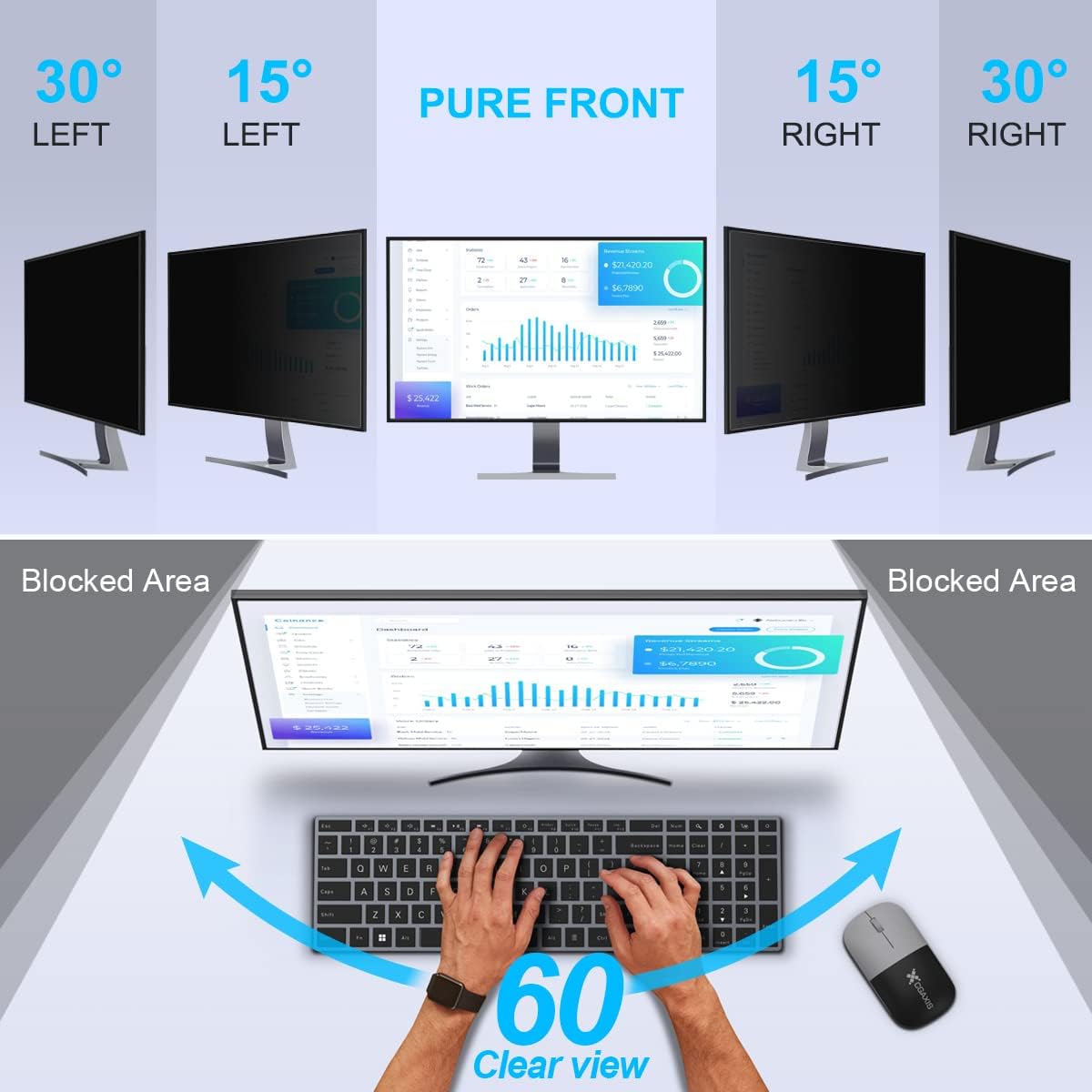[2-Pack] 23.8 Inch Privacy Screen for Monitor Computer Screen Privacy Filter for 16:9 Widescreen Monitor Desktop PC Monitor Privacy Film Monitor Privacy Shield and Anti-Glare Protector